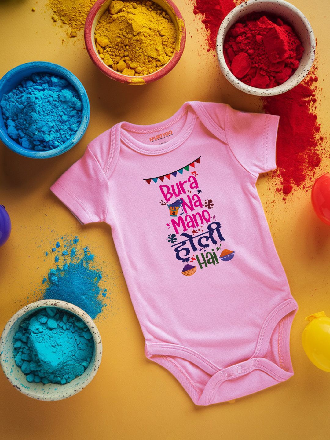 

FFLIRTYGO Infants Holi Printed Cotton Bodysuit, Pink