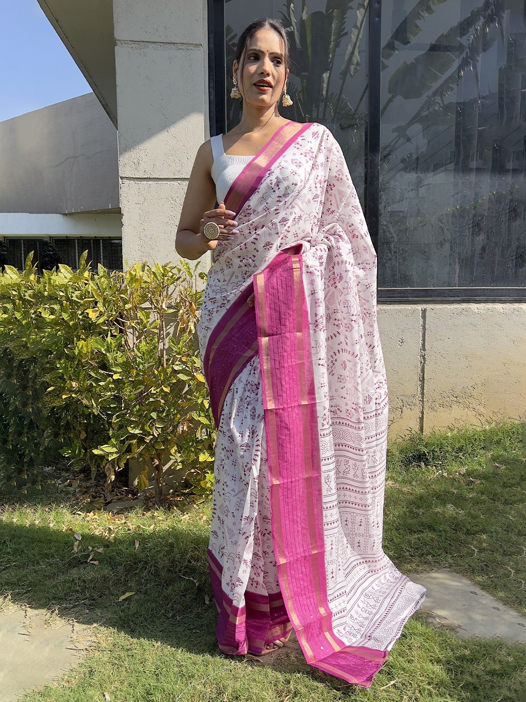 

bansari textiles Woven Design Zari Pure Cotton Khadi Saree, Pink