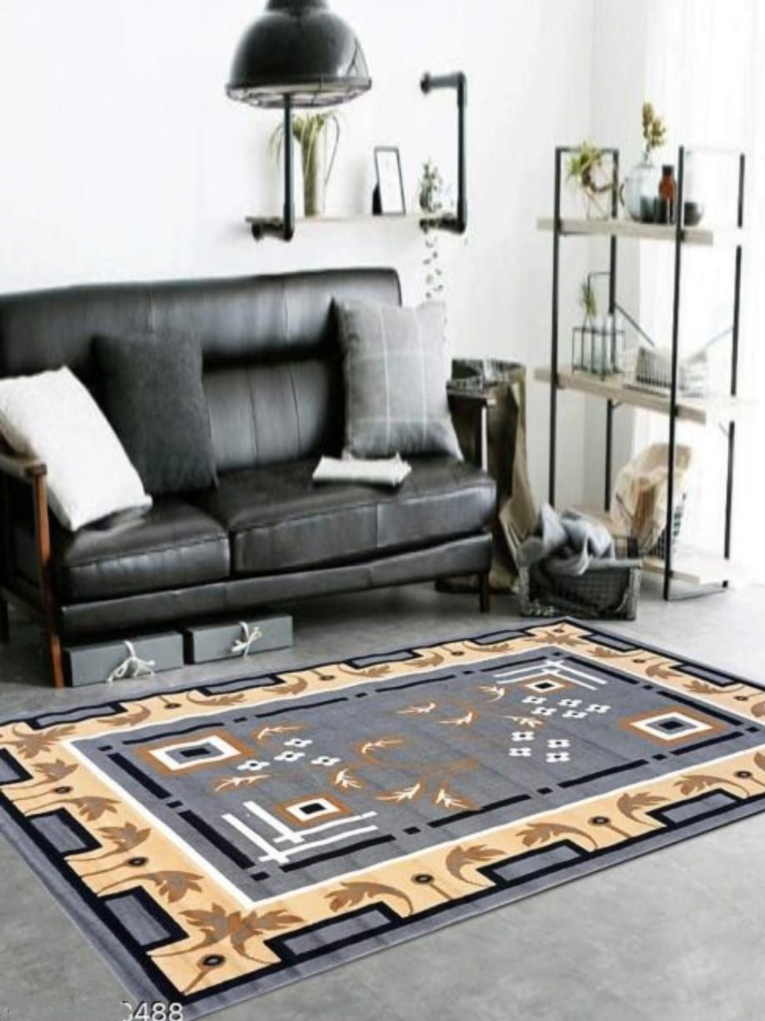 

Samjeeda Handloom carpets Black Geometric Anti-Skid Polyester Carpet