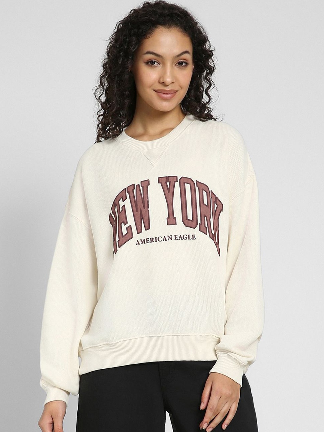 

AMERICAN EAGLE OUTFITTERS Women Printed Sweatshirt, Cream