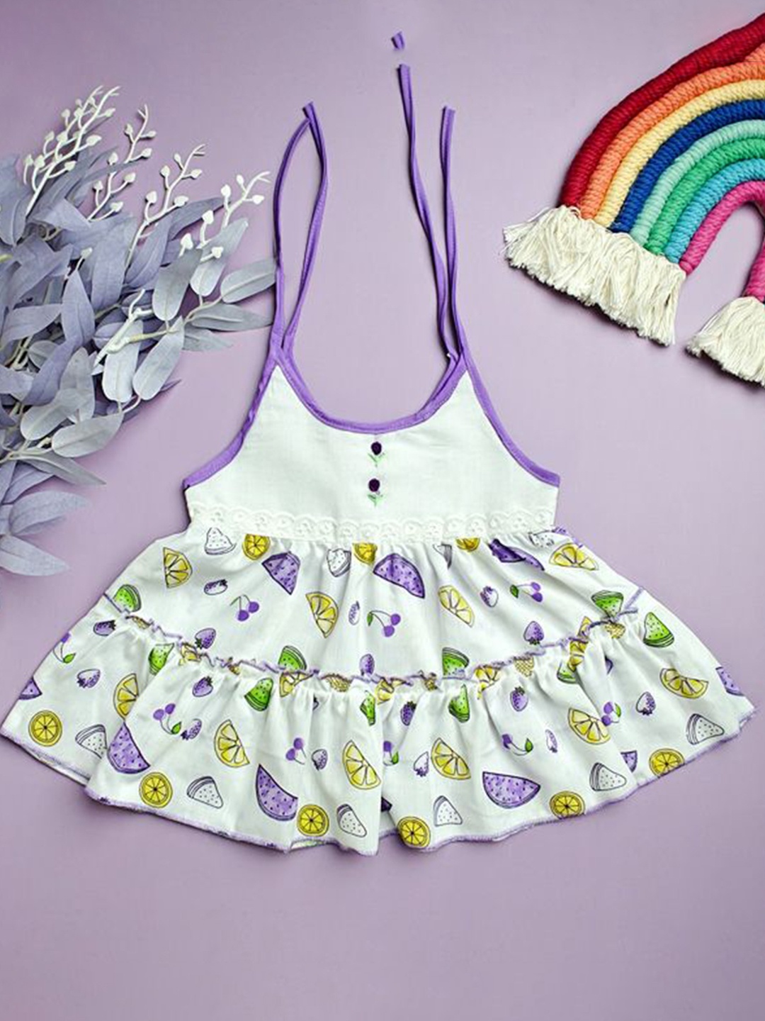 

Babywish Girls Cotton Floral Printed A-Line Dress, Purple