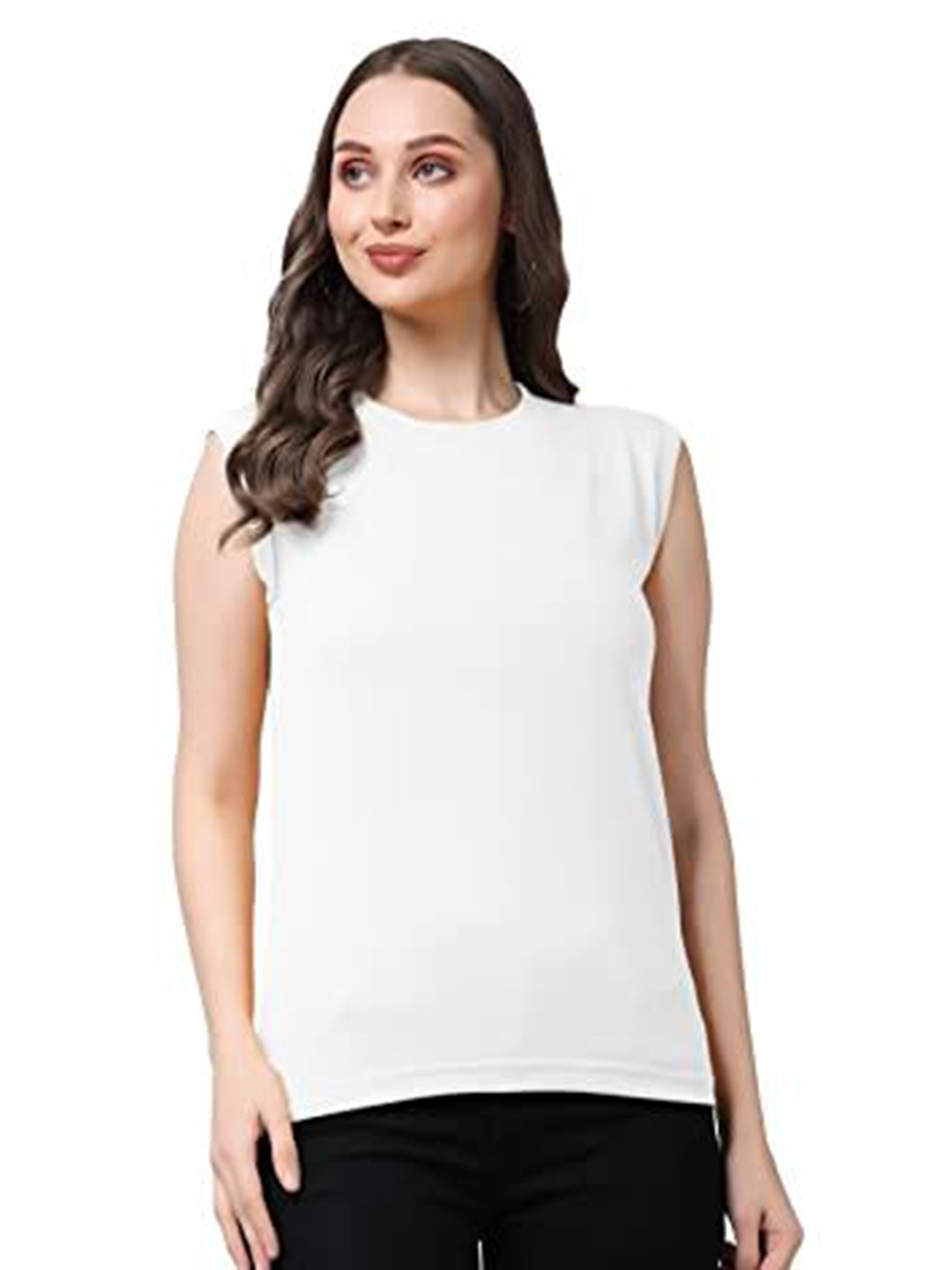 

NOTWILD Women Solid Round Neck Cotton Relaxed Fit T-shirt, White
