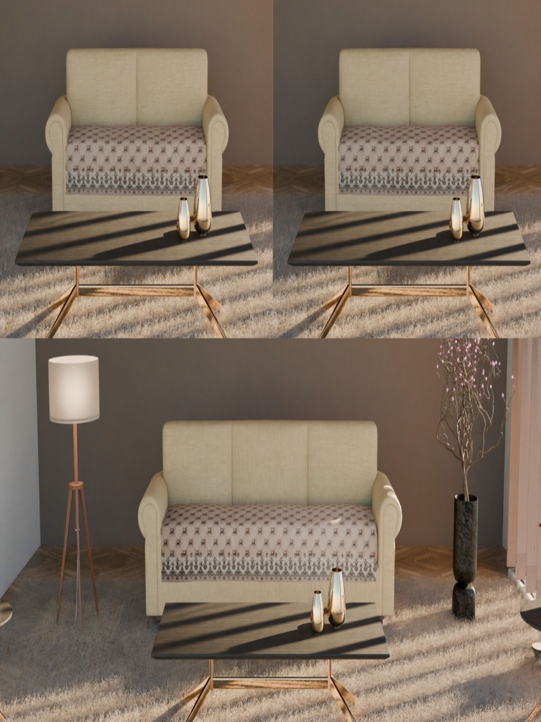 

Fashion Throw Beige & Black 3 Pieces 7 Seater Velvet Sofa Cover