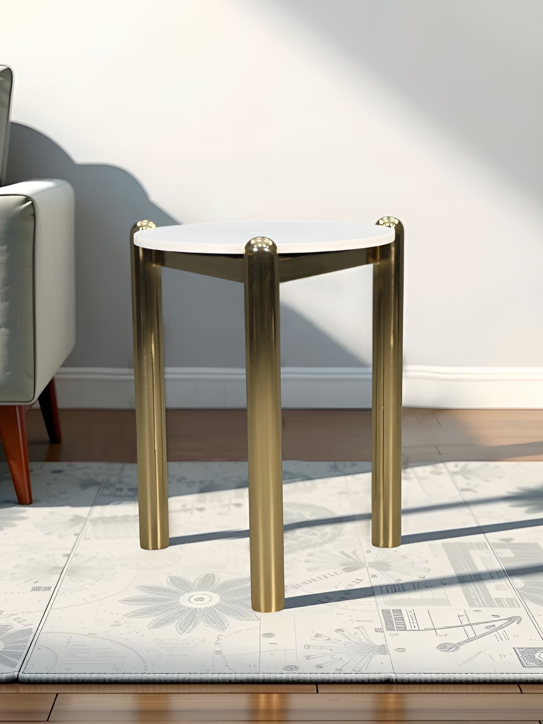

Royaloak White & Gold Toned Marble Round Cleo Bedside Table