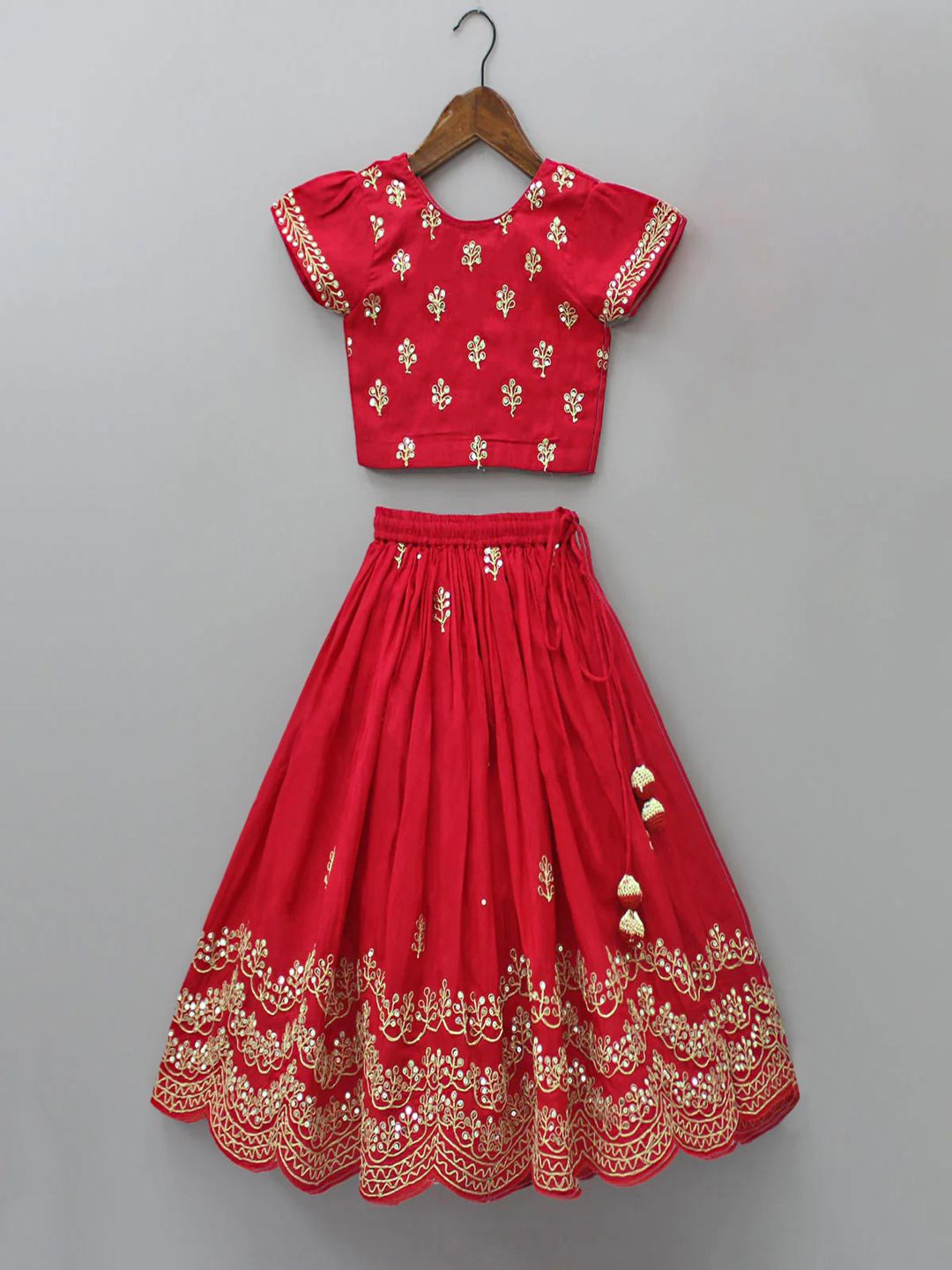 

BAESD Girls Embroidered Sequinned Mukaish Ready to Wear Lehenga & Blouse, Red