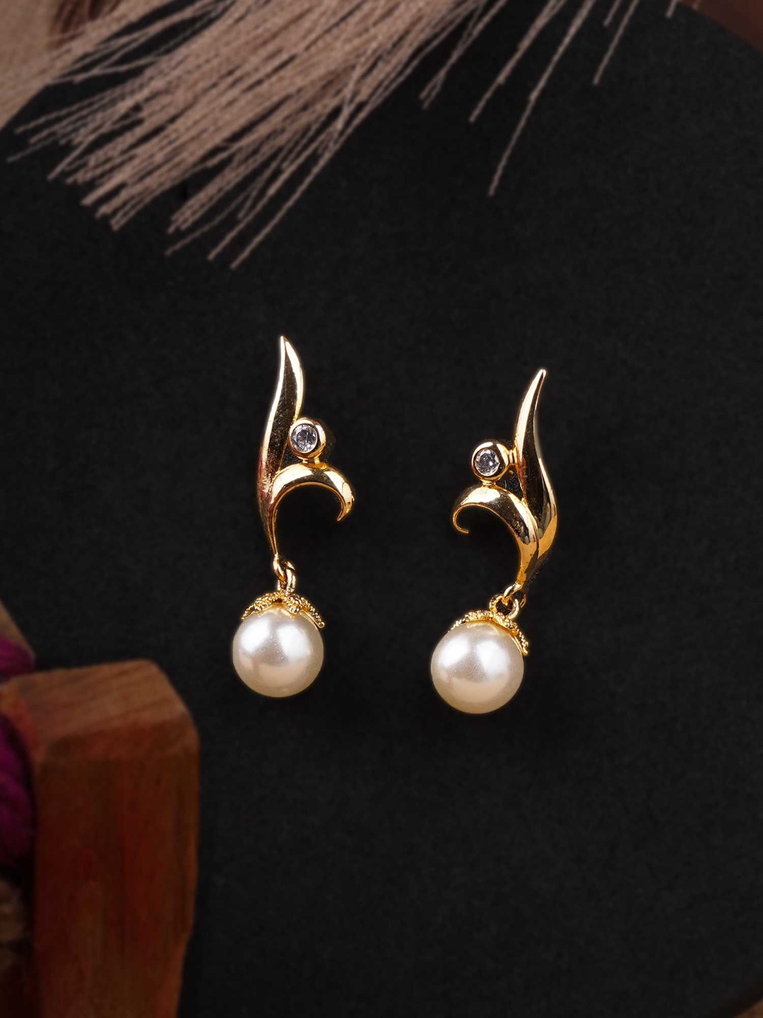 

Anouk White Gold-Plated Artificial Beads Contemporary Shaped Drop Earrings