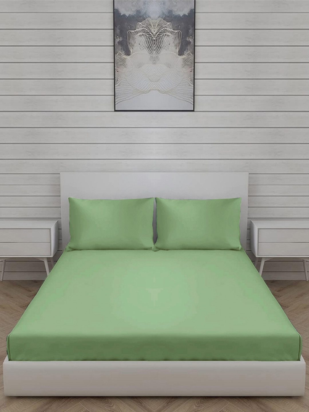 

Trance Home Linen Green Cotton 300 TC Cotton Fitted Queen Bedsheet Set- 1.98 m x 1.52 m