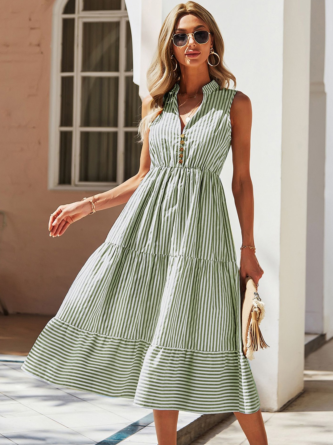 

StyleCast x Revolte Striped Fit & Flare Dress, Green