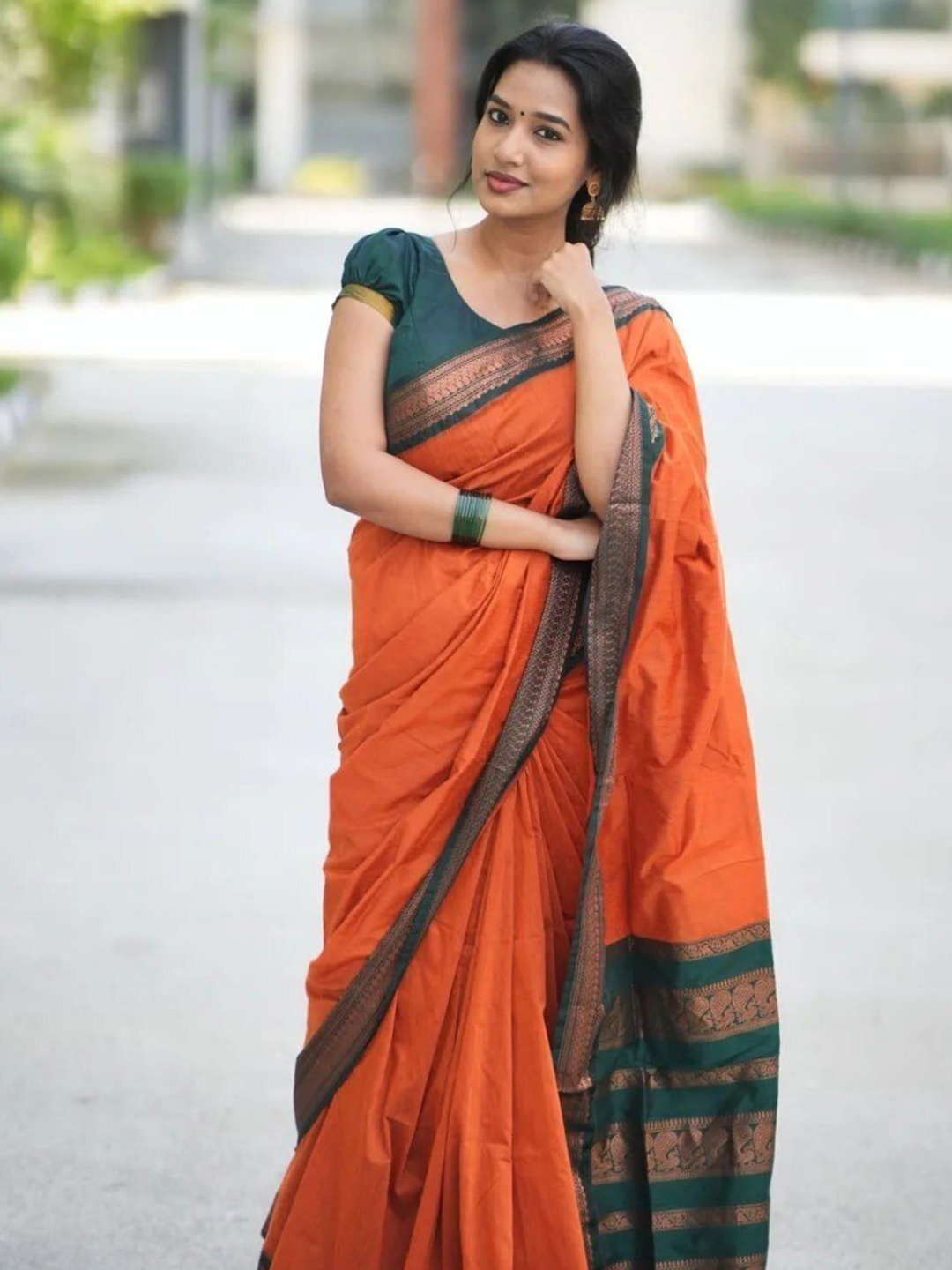 

bansari textiles Woven Design Zari Jamdani Saree, Orange