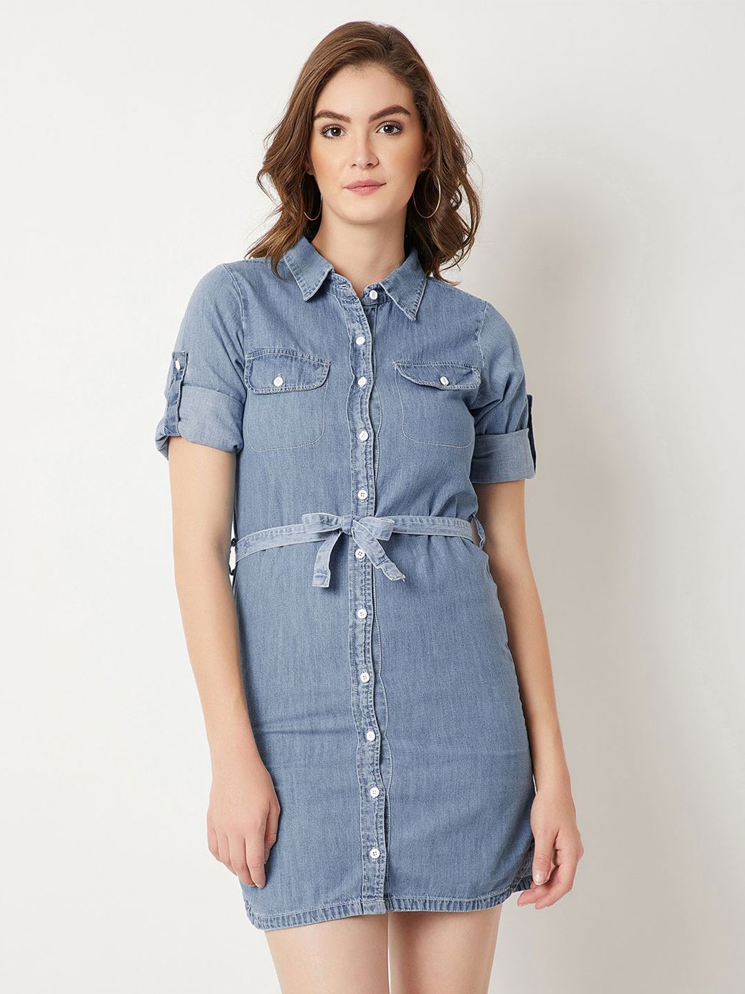 

The Roadster Lifestyle Co Denim Belted Mini Shirt Dress, Blue