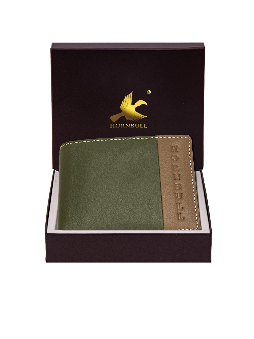 

Hornbull Men Leather RFID Protected Two Fold Wallet, Olive