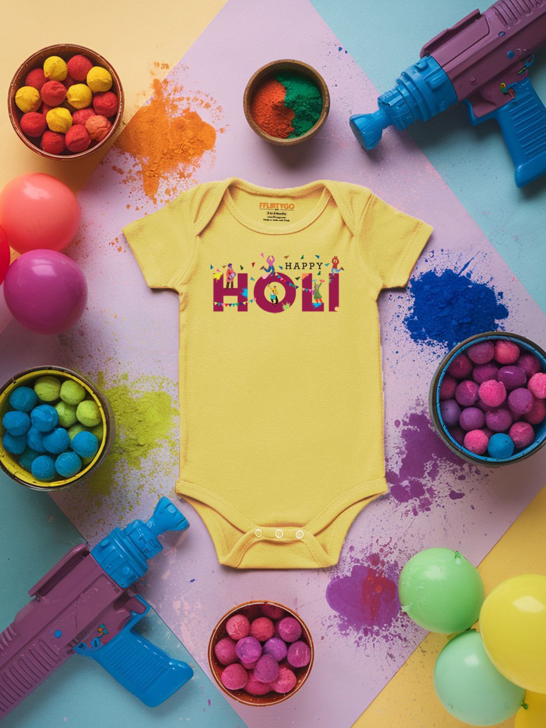 

FFLIRTYGO Infants Holi Printed Cotton Bodysuit, Yellow