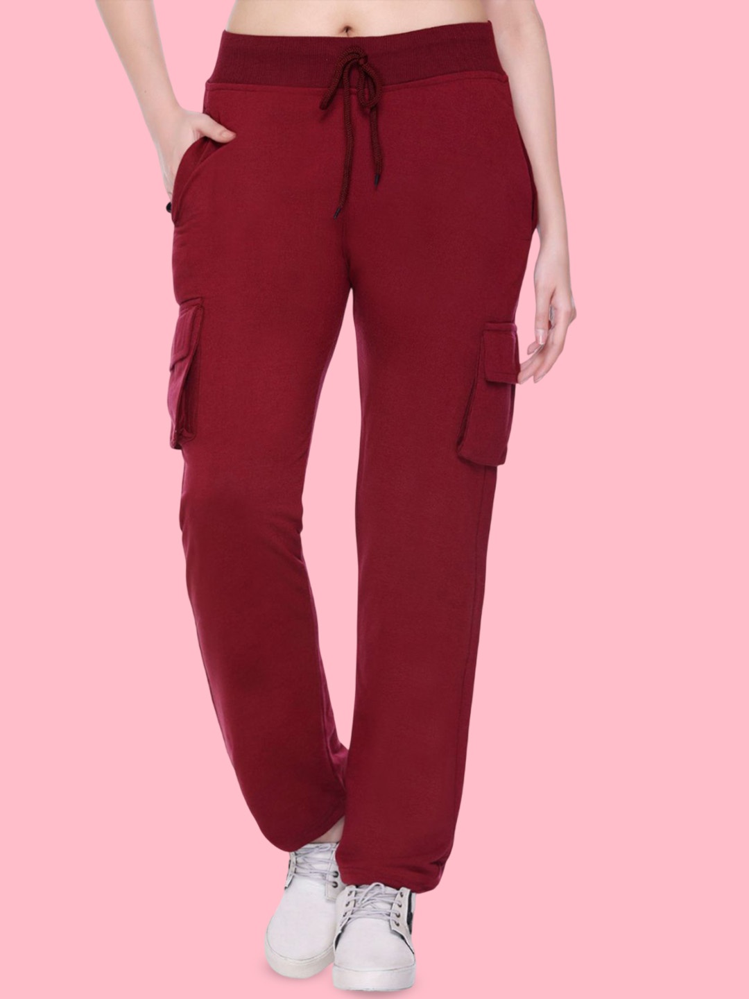 

White Moon Women Regular Fit Mid Rise Joggers Track Pants, Maroon