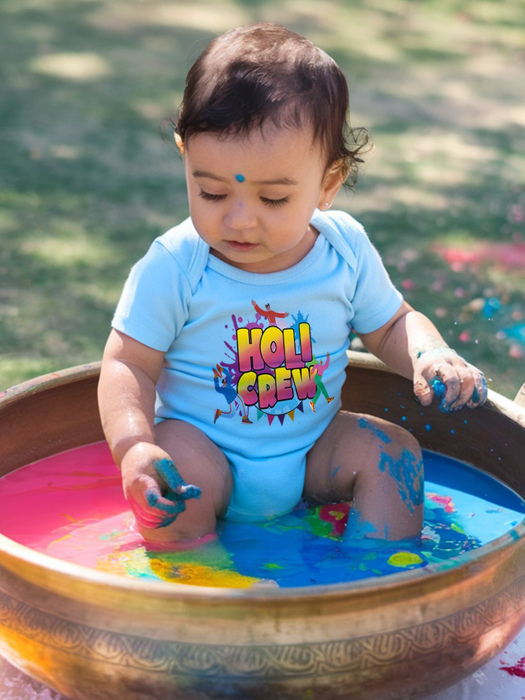 

FFLIRTYGO Infants Holi Printed Cotton Bodysuit, Turquoise blue