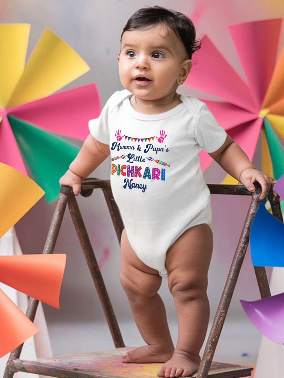 

FFLIRTYGO Infants Holi Printed Cotton Bodysuit, White
