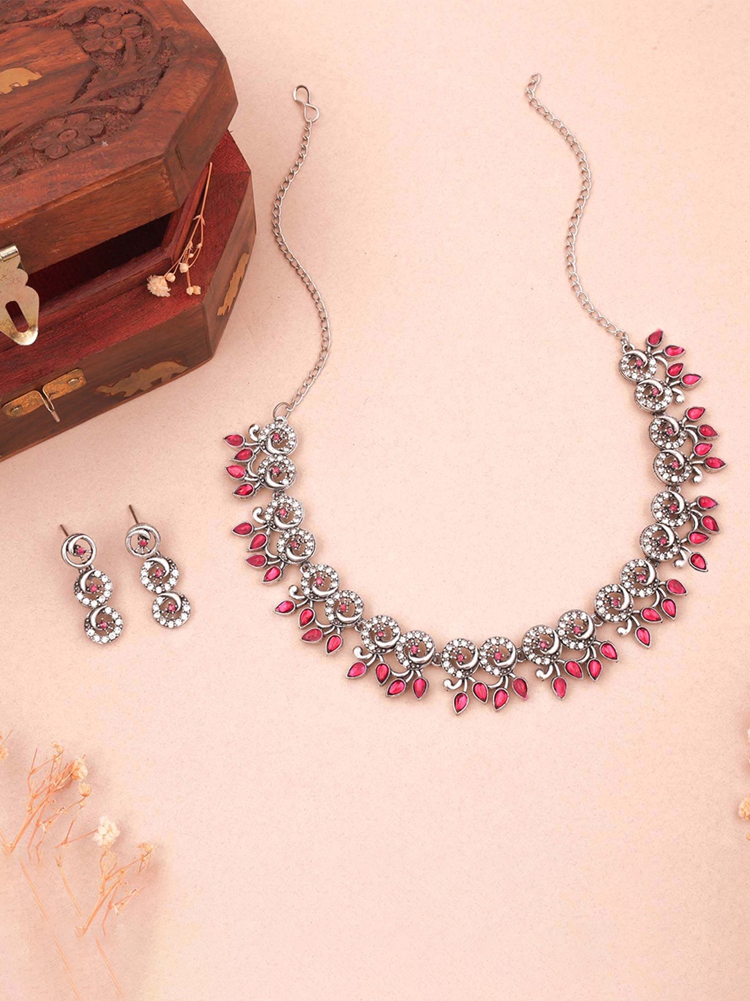 

Lyriss Gold-Plated American Diamond Stones Studded Jewellery Set