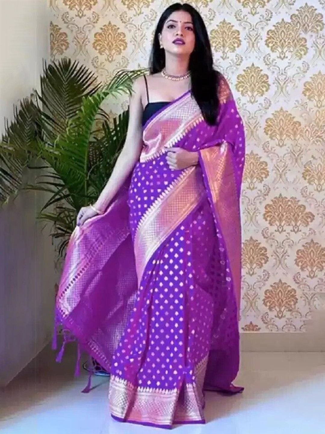 

bansari textiles Woven Design Zari Banarasi Saree, Purple