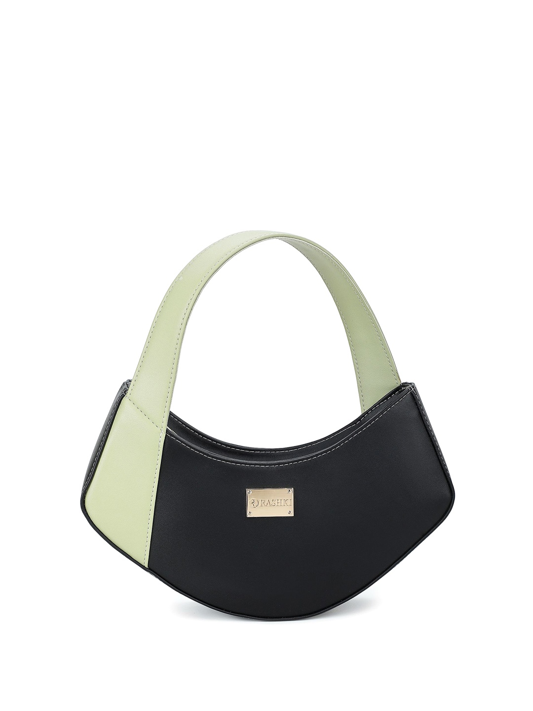 

RASHKI Colourblocked PU Structured Handheld Bag, Black