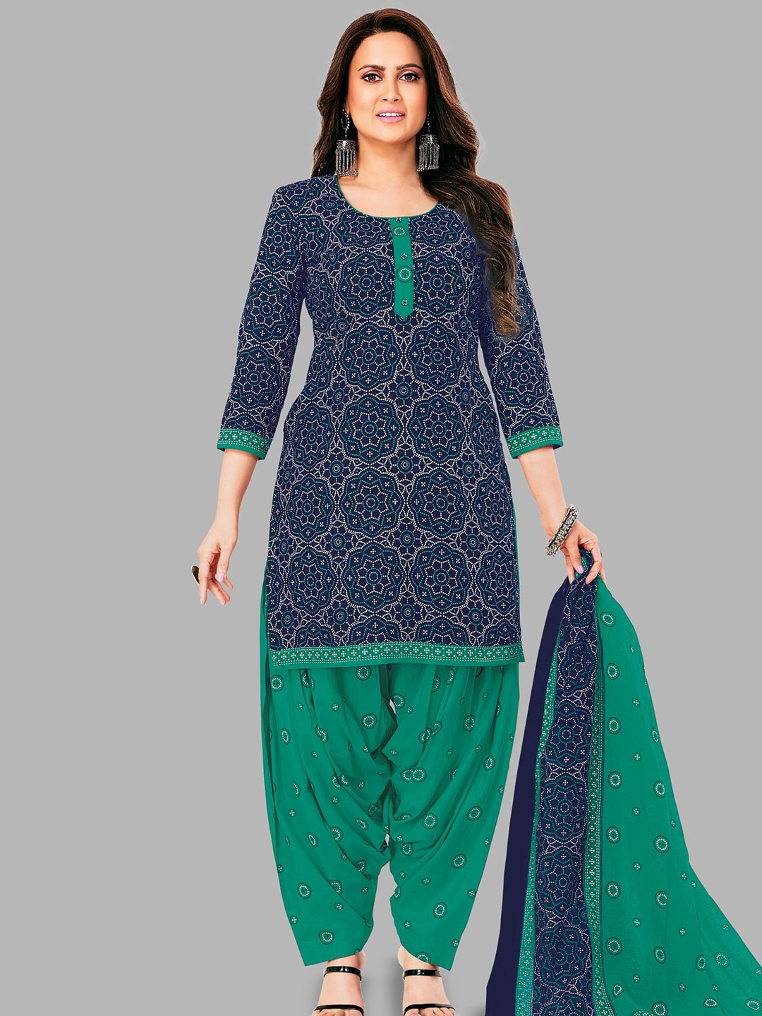 

Simmu Floral Printed Pure Cotton Unstitched Dress Material, Blue
