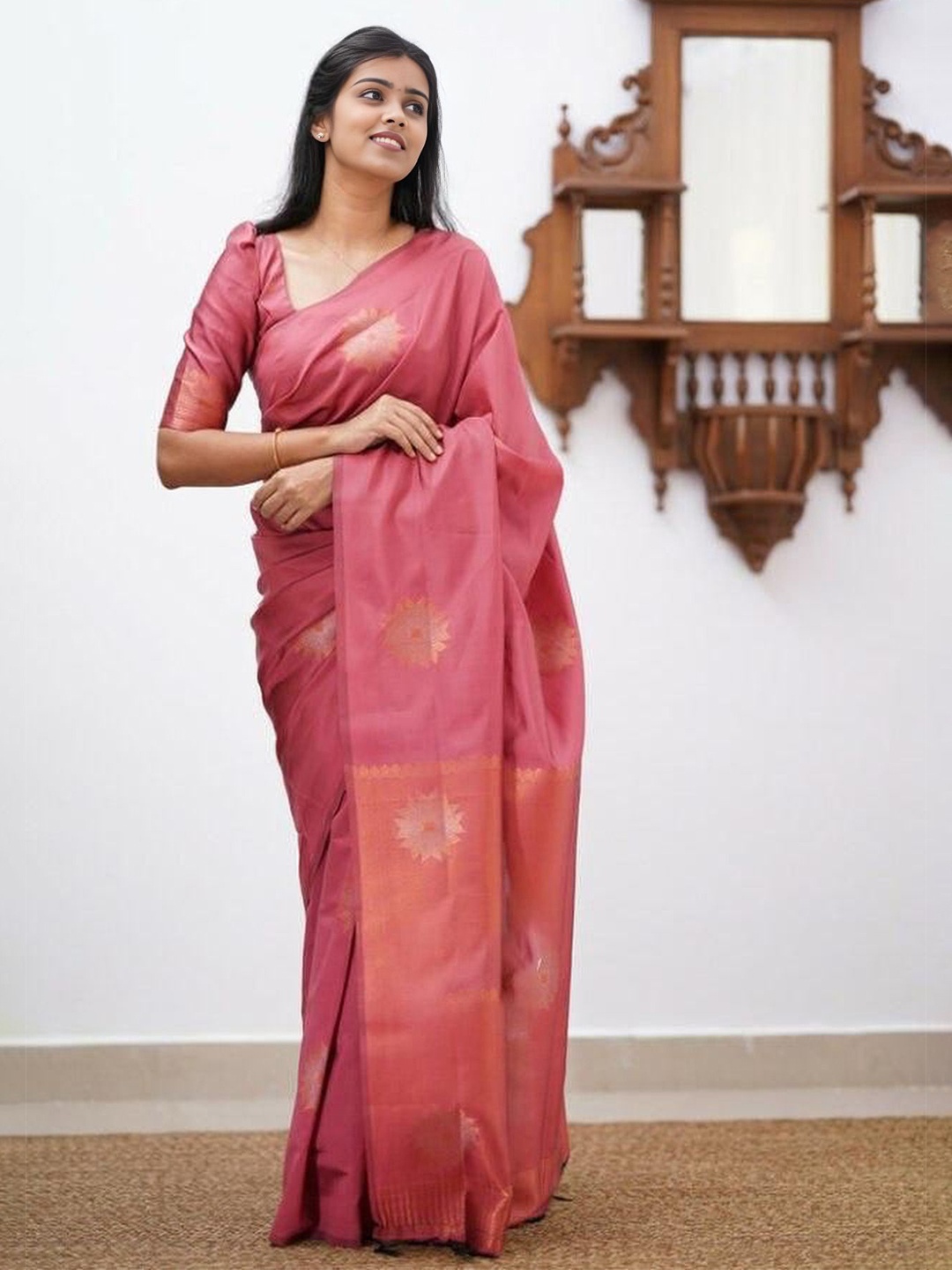 

bansari textiles Woven Design Zari Banarasi Saree, Pink