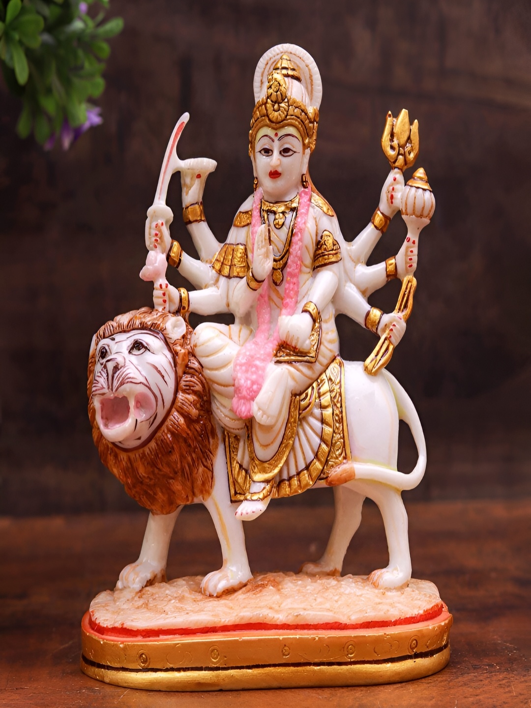 

Craftlayout White & Gold Toned Shera Wali Maa Religious Marble Idol Showpiece