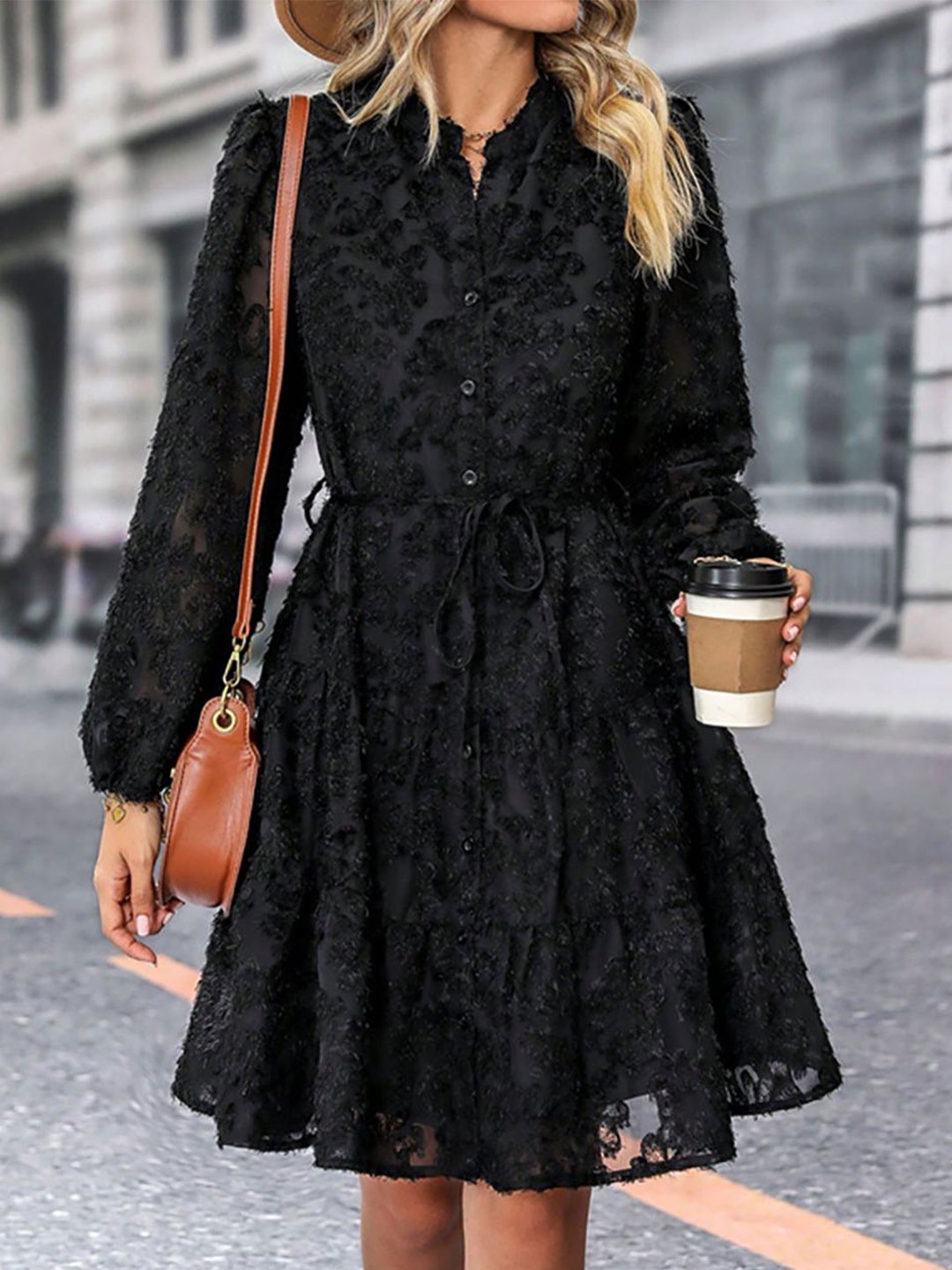 

StyleCast x Revolte Self Design Lace Fit & Flare Dress, Black