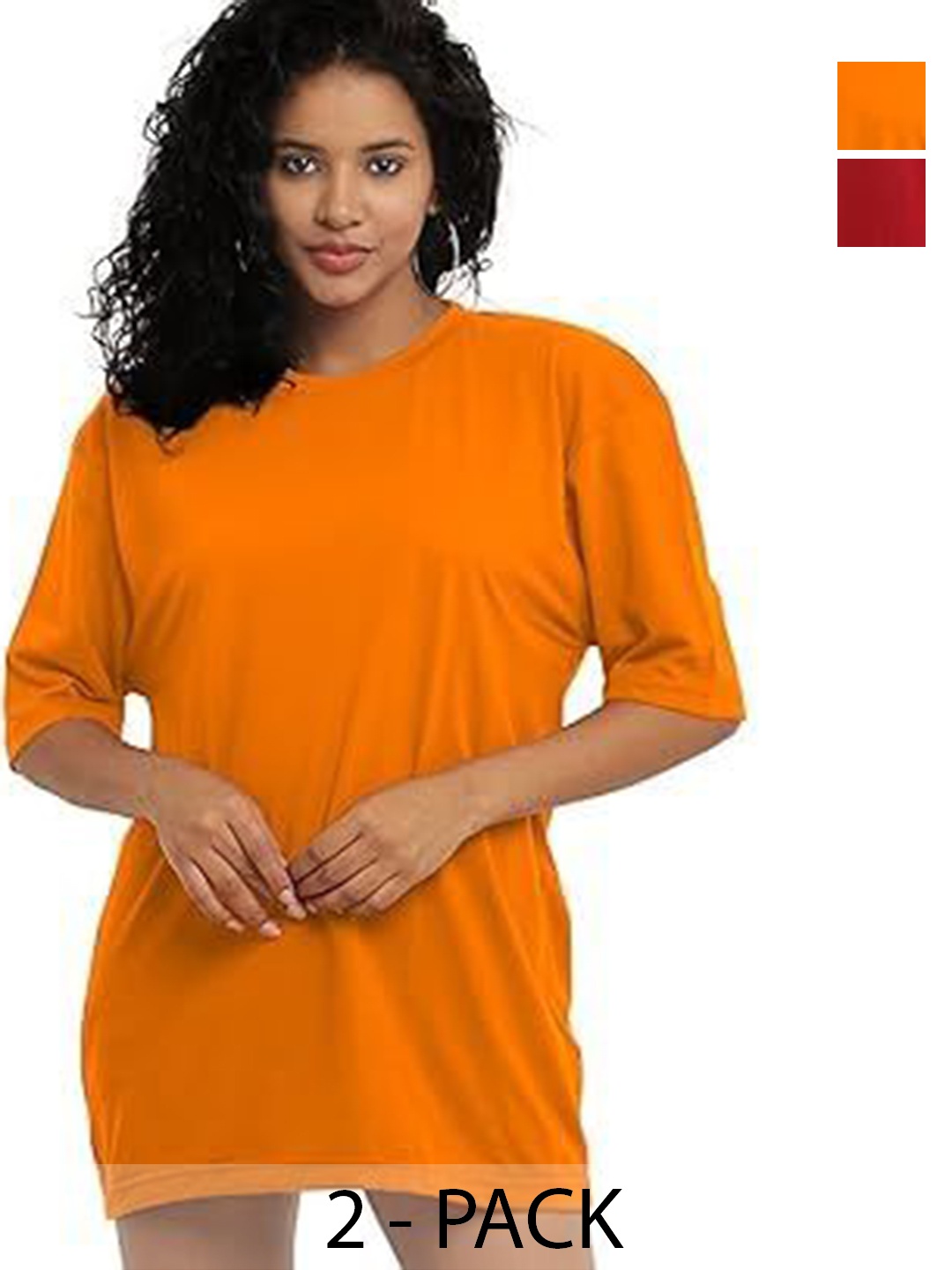 

NOTWILD Women Pack Of 2 Solid Round Neck Cotton Oversized T-shirts, Maroon