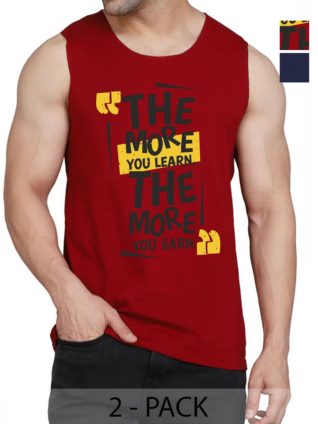

WOOSTRO Men Pack Of 2 Typography Printed Round Neck Cotton Slim Fit T-shirts, Maroon