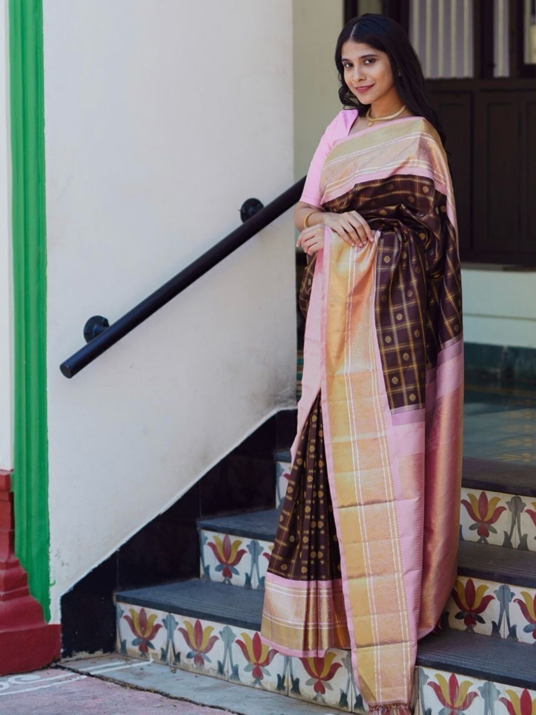 

bansari textiles Woven Design Zari Banarasi Saree, Brown