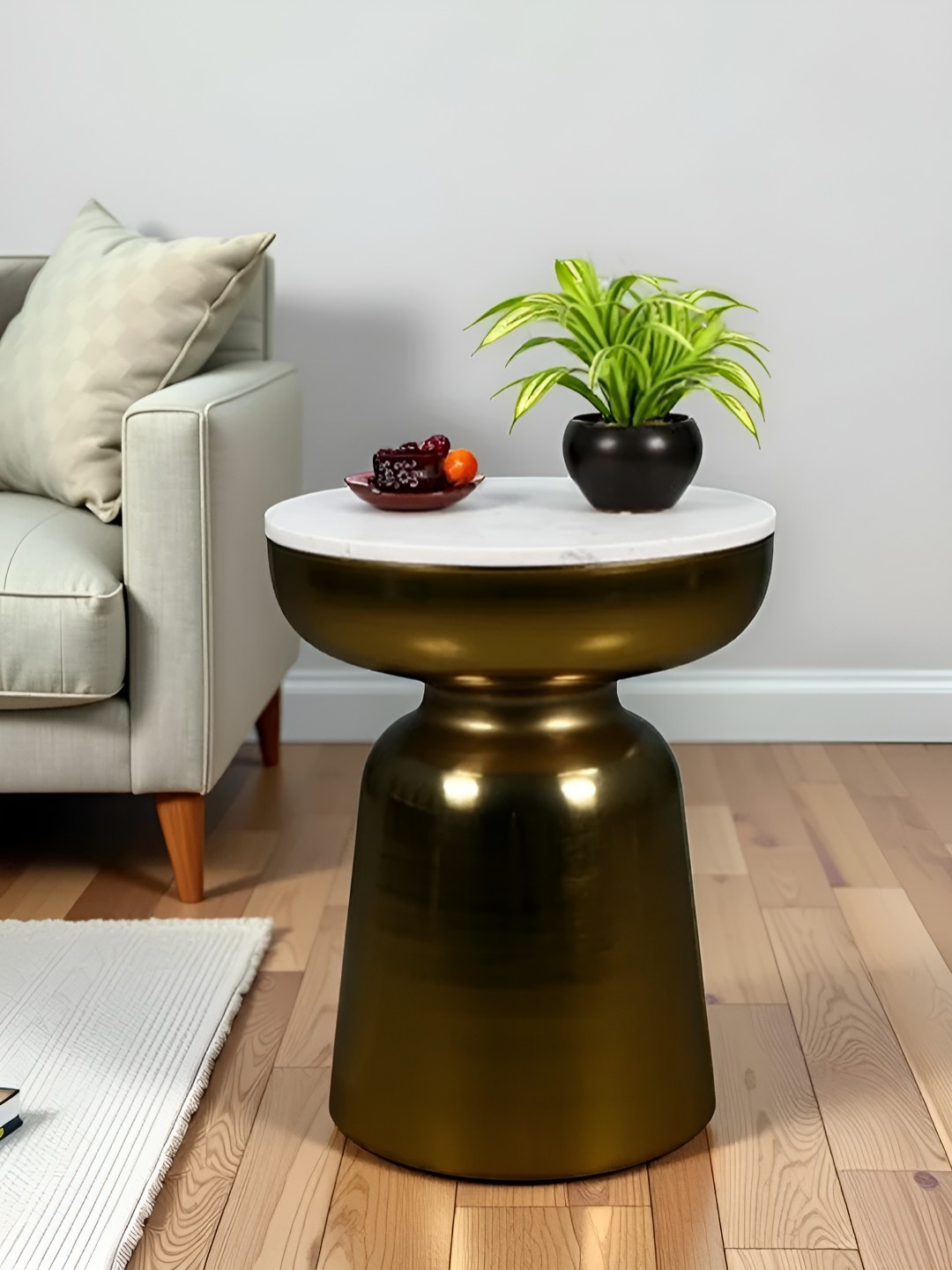 

Royaloak White & Bronze Toned Marble Round Isadora Bedside Table