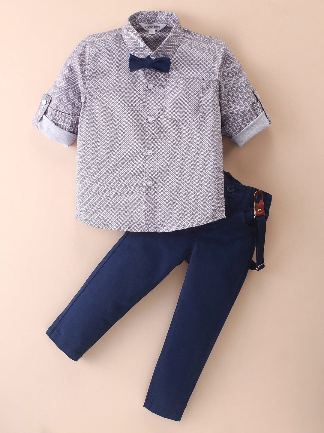 

Mark & Mia Boys Printed Long Sleeves Shirt With Trousers, White