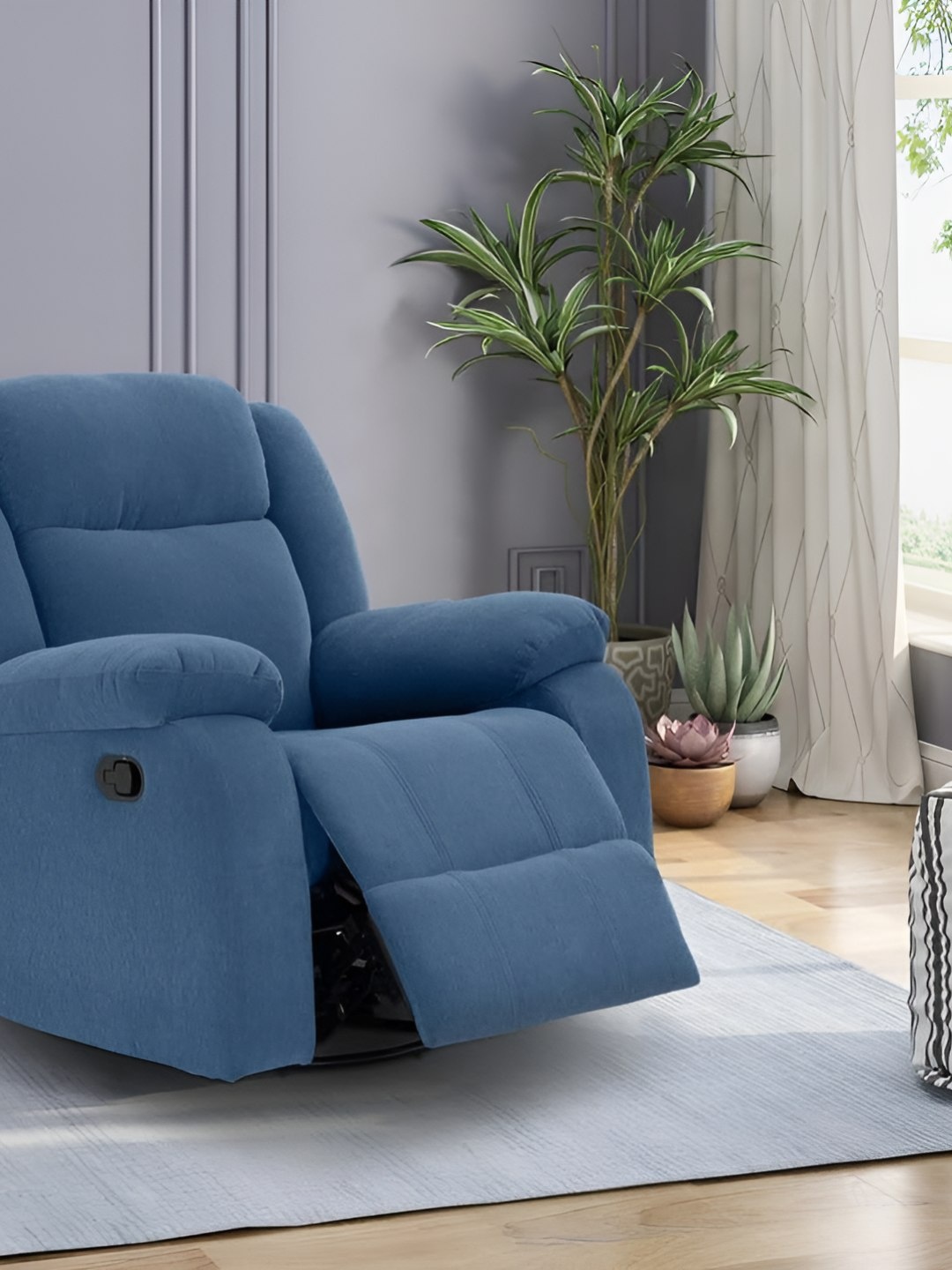 

Duroflex Avalon - Rocking & Revolving Single Seater Fabric Manual Recliner, Blue