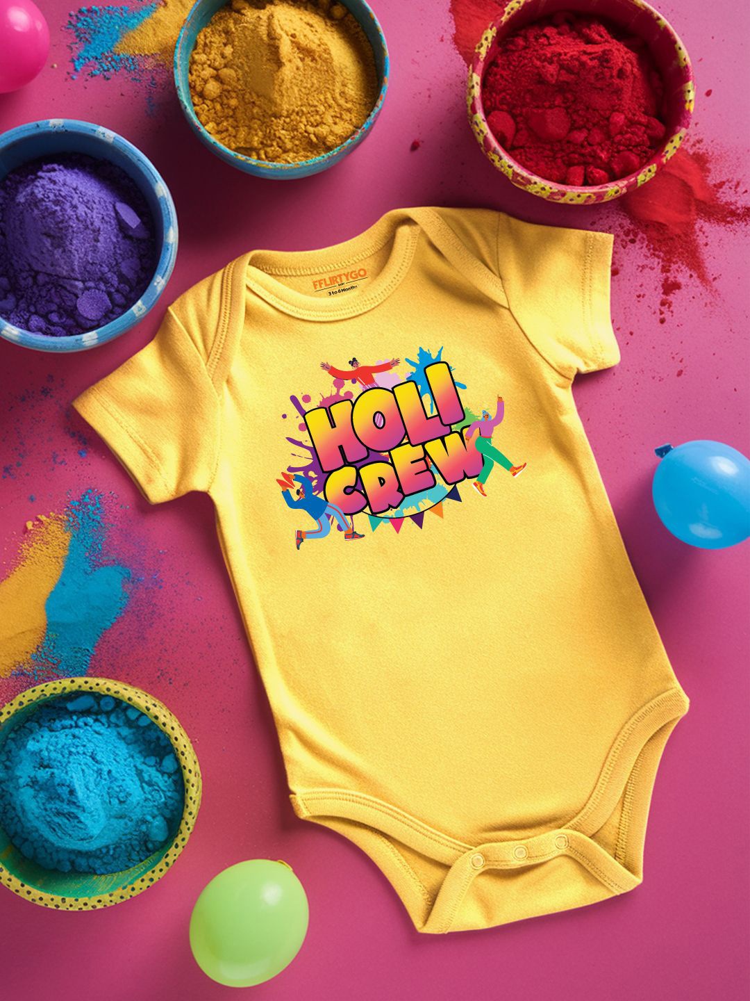 

FFLIRTYGO Infants Holi Printed Cotton Bodysuit, Yellow