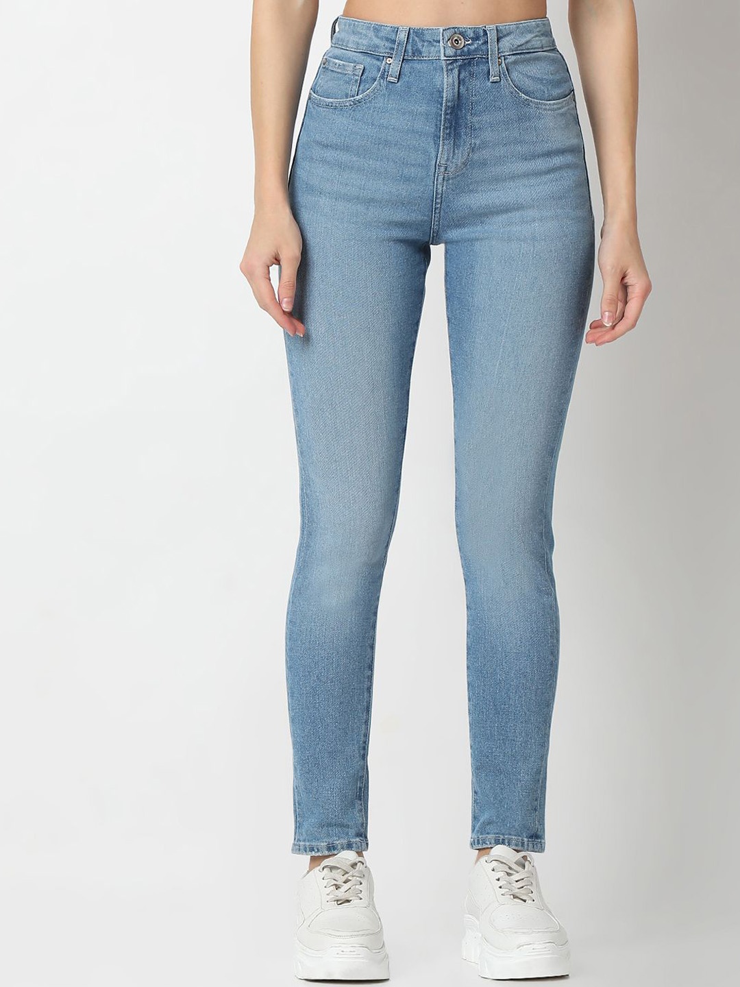 

SPYKAR Women Slim Fit High-Rise Heavy Fade Jeans, Blue