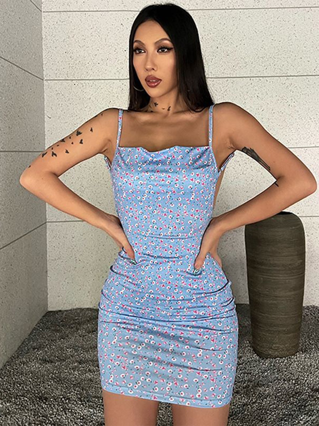 

StyleCast x Revolte Women Floral Printed Bodycon Mini Dress, Blue