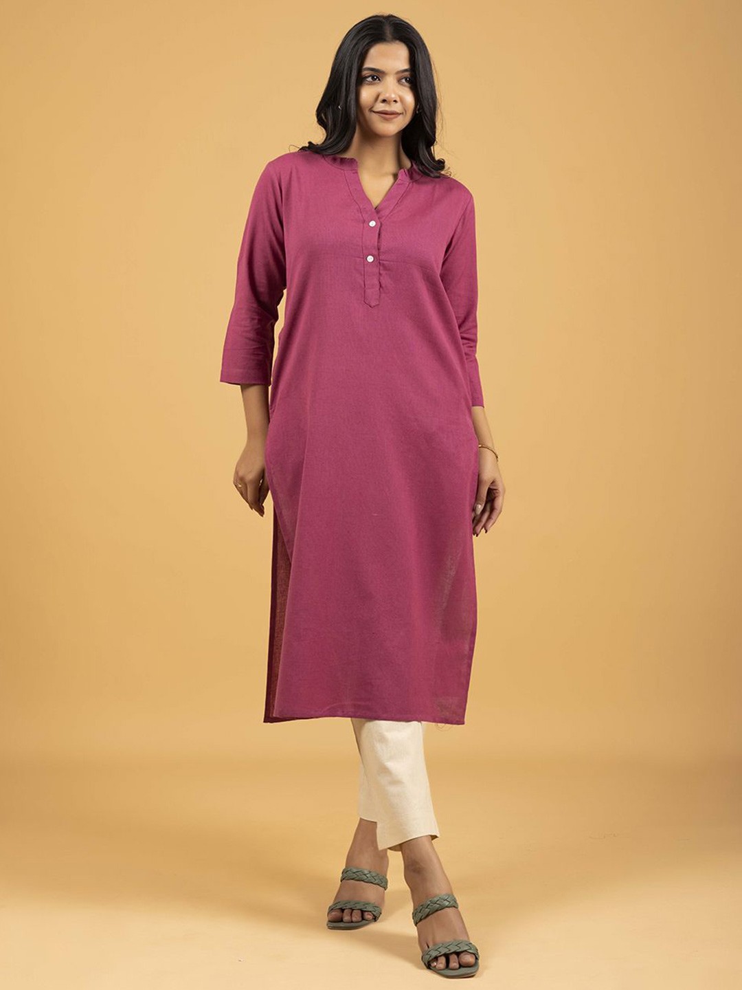 

SPARSA Mandarin Collar Pure Cotton Straight Kurtas, Pink