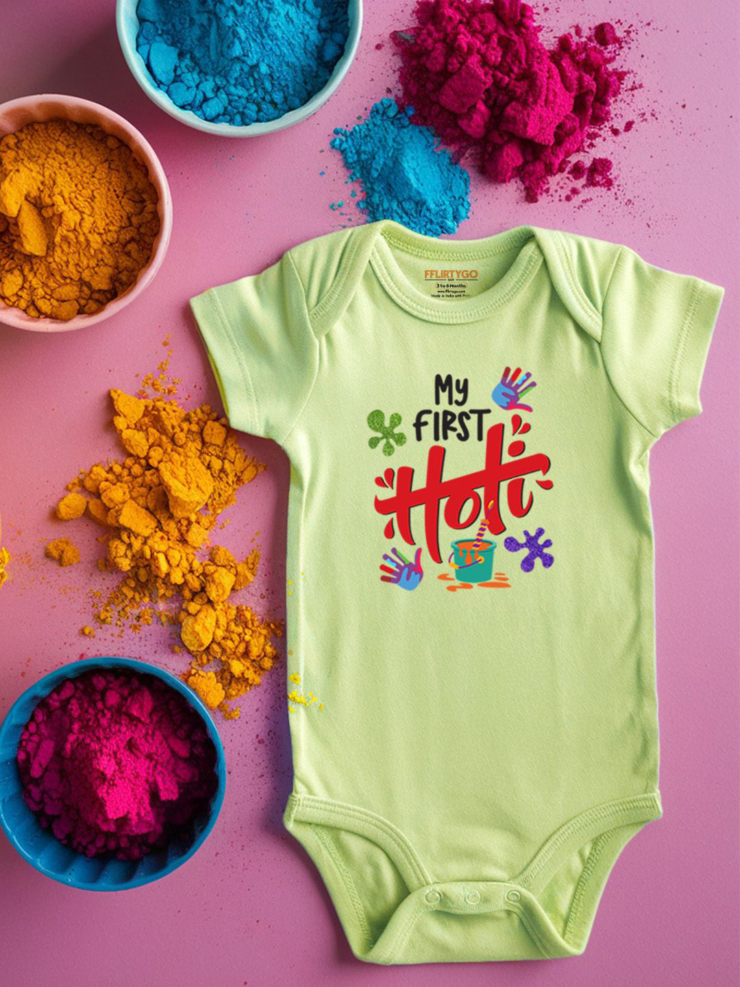 

FFLIRTYGO Infants Holi Printed Cotton Bodysuit, Green