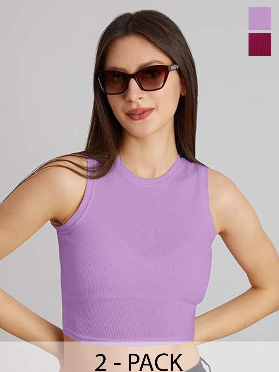 

SHAHVEER CREATION Women Pack of 2 Ribbed Cotton Tank Crop Top, Purple