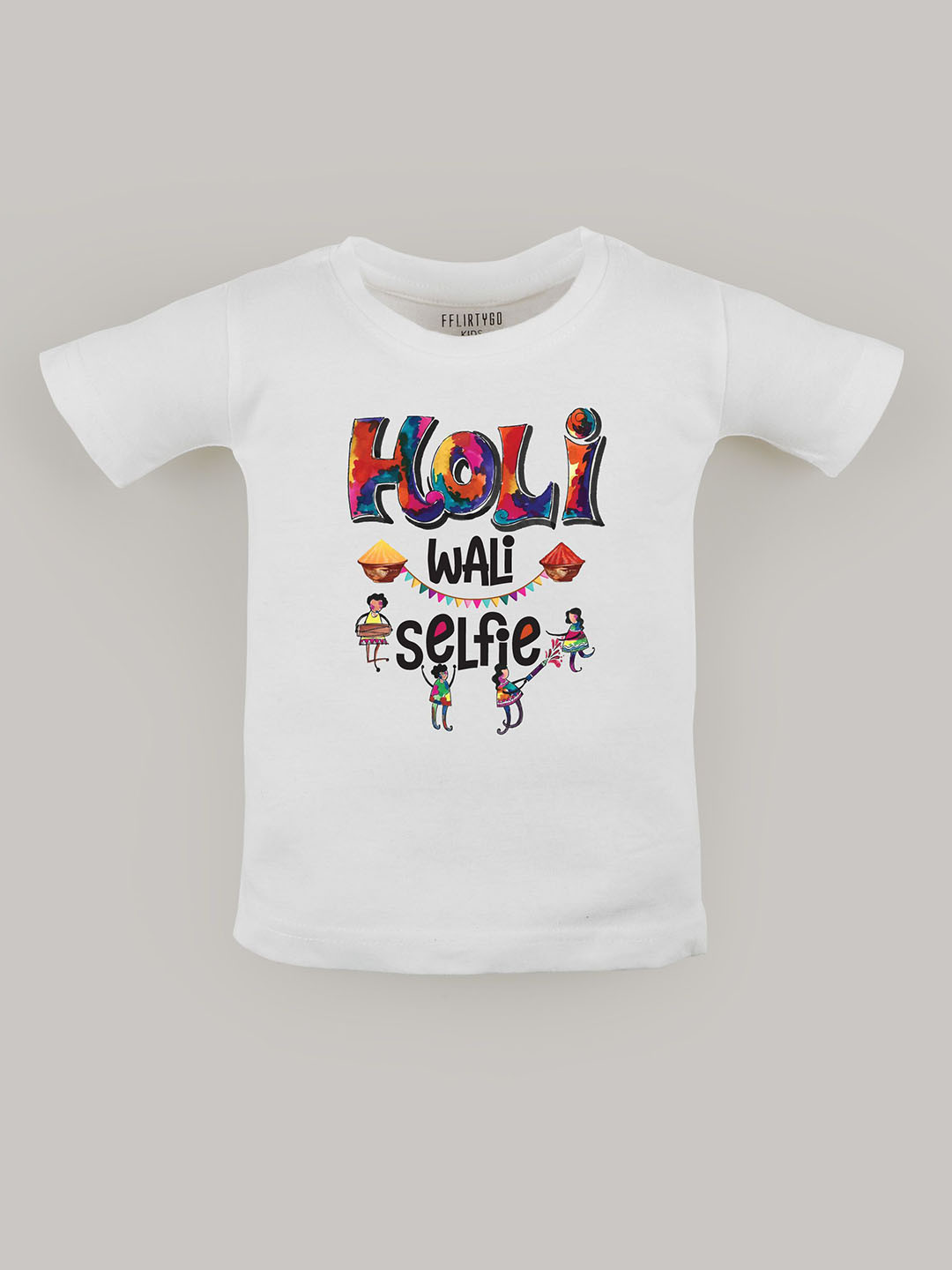 

FFLIRTYGO Unisex Kids Graphic Printed Round Neck Cotton T-shirt, White