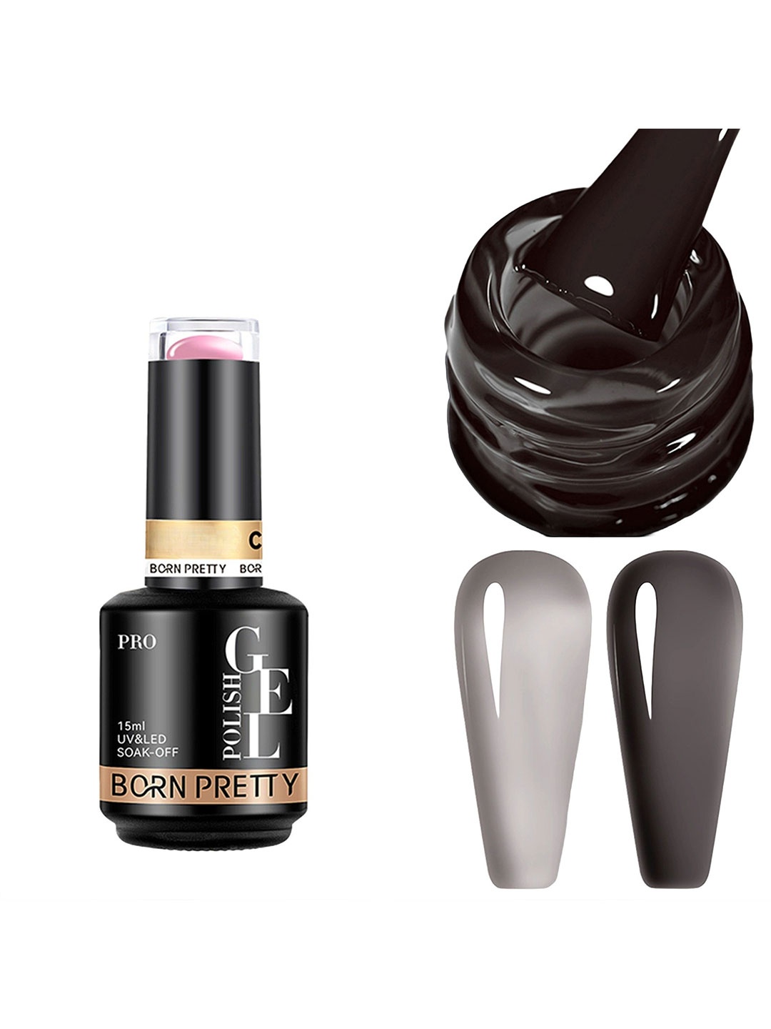 

BORN PRETTY UV & LED Soak Off Long Lasting Gel Nail Polish - 15 ml - C140, Grey
