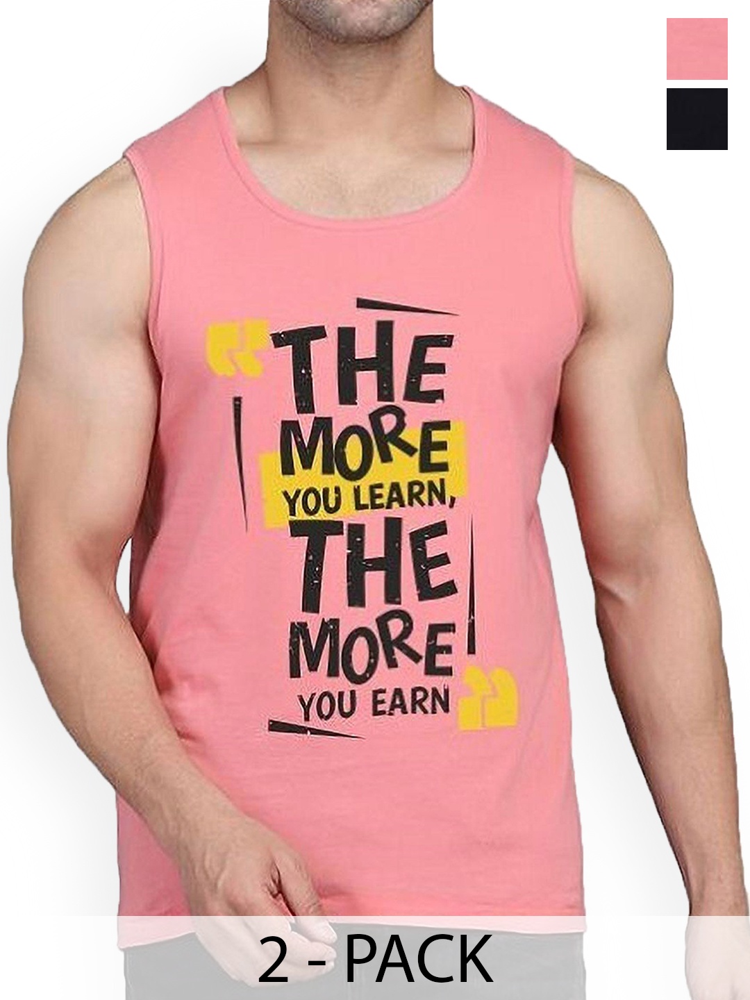

Woostro Men Pack Of 2 Printed Pure Combed Cotton Gym Vests, Peach