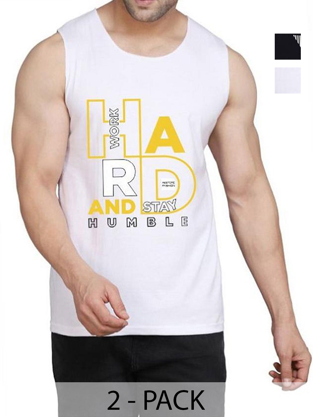 

WOOSTRO Men Pack Of 2 Typography Printed Round Neck Cotton Slim Fit T-shirts, White