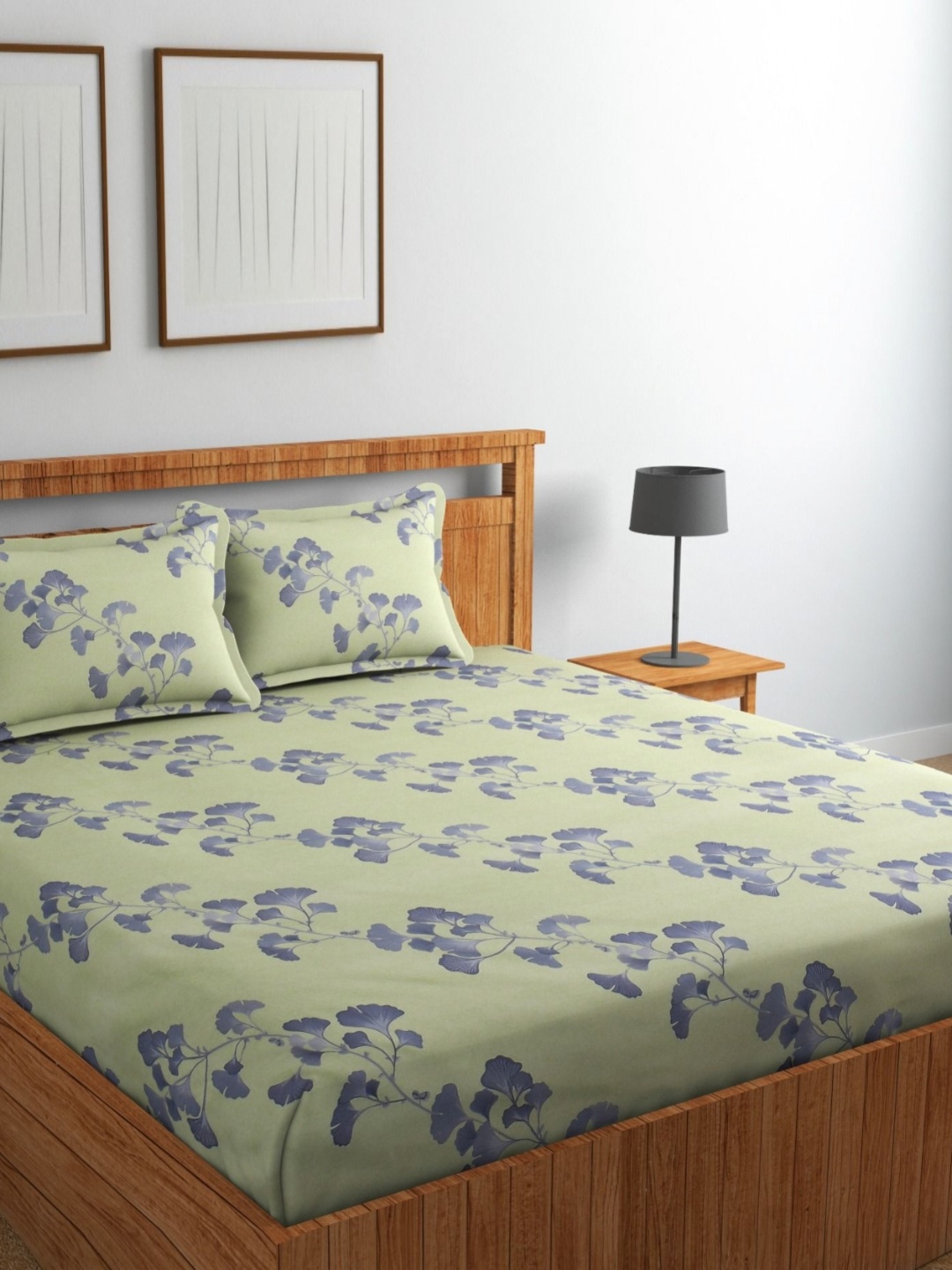 

Jizzby Lime Green & Blue Printed 240 TC Cotton Queen Bedsheet Set 2.28 m x 2.54 m