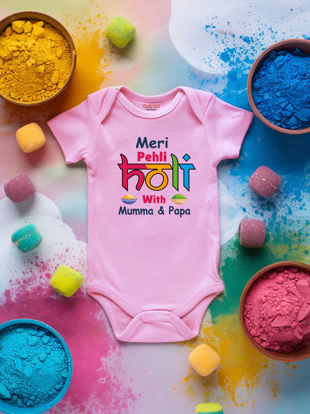 

FFLIRTYGO Infants Holi Printed Cotton Bodysuit, Pink