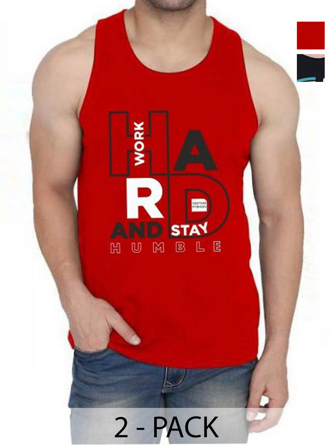 

WOOSTRO Men Pack Of 2 Typography Printed Round Neck Cotton Slim Fit T-shirts, Red