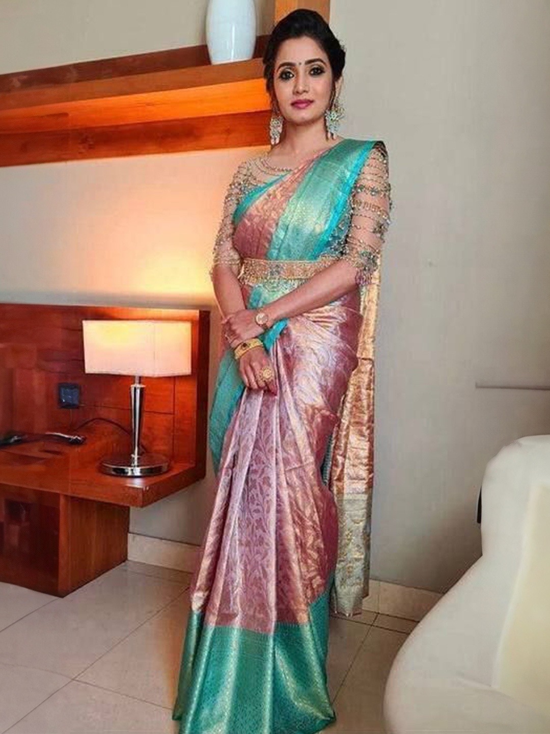 

bansari textiles Woven Design Zari Banarasi Saree, Pink