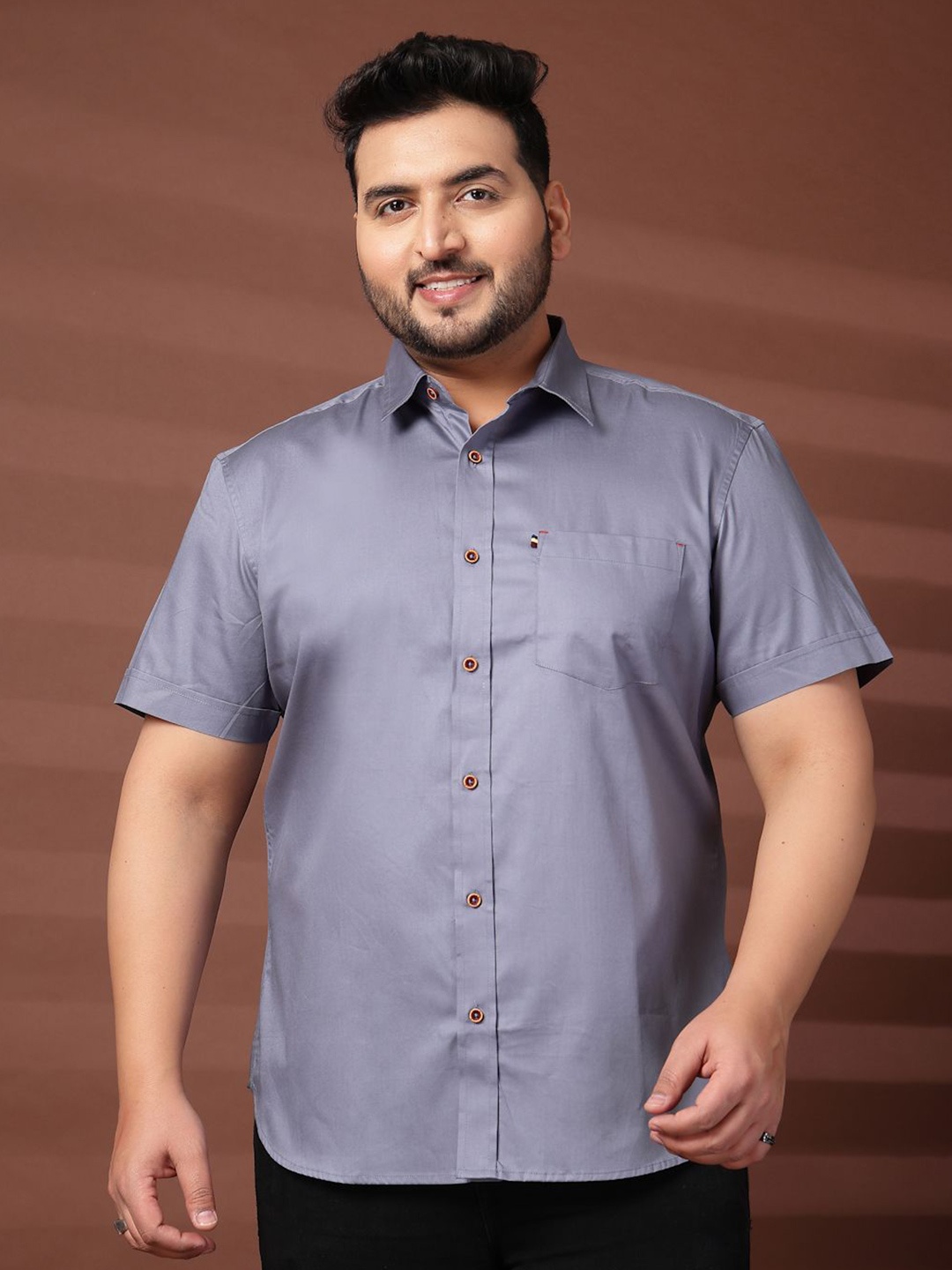

plusS Men Plus Size Oversized Fit Spread Collar Solid Cotton Casual Shirt, Grey
