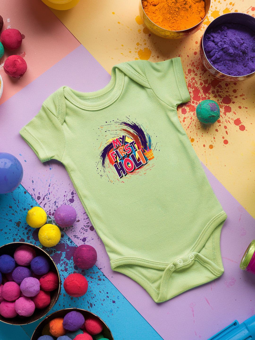 

FFLIRTYGO Infants Holi Printed Cotton Bodysuit, Green