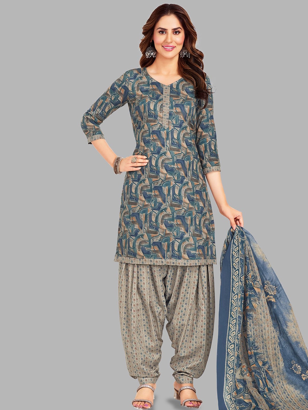 

Simmu Abstract Printed Pure Cotton Unstitched Dress Material, Blue