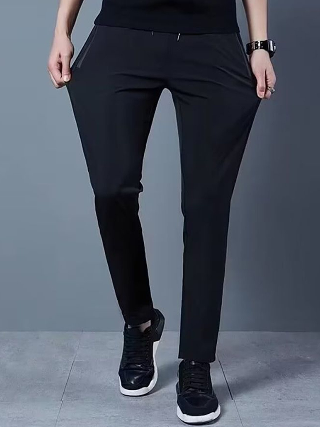 

StyleCast x Revolte Men Slim Fit Easy Wash Pleated Chinos Trousers, Black